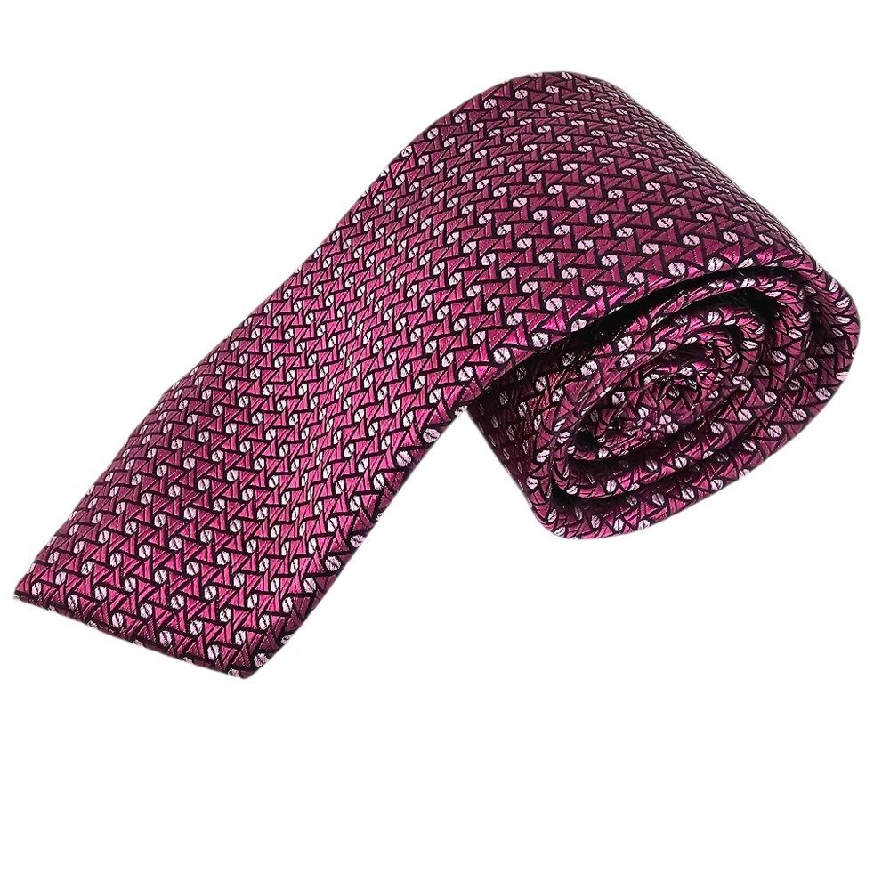 PAUL FREDRICK Pink Black Geometric Silk Tie Classic Bold Designer Luxury